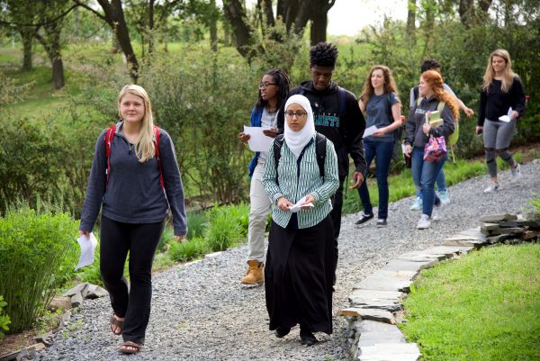 students in botanical gardens