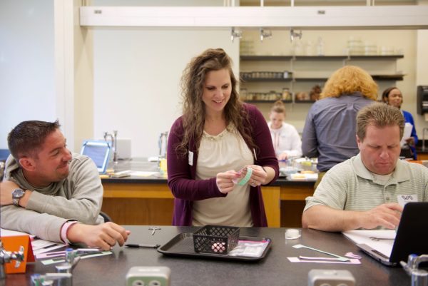 Teachers working in a lab