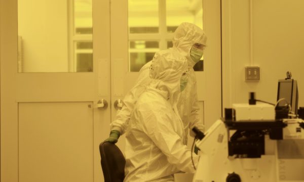 Two students in the cleanroom